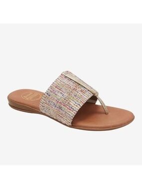 André Assous Nice Natural Stretch-Raffia Featherweights™ Sandals Sz: 7 Metallic